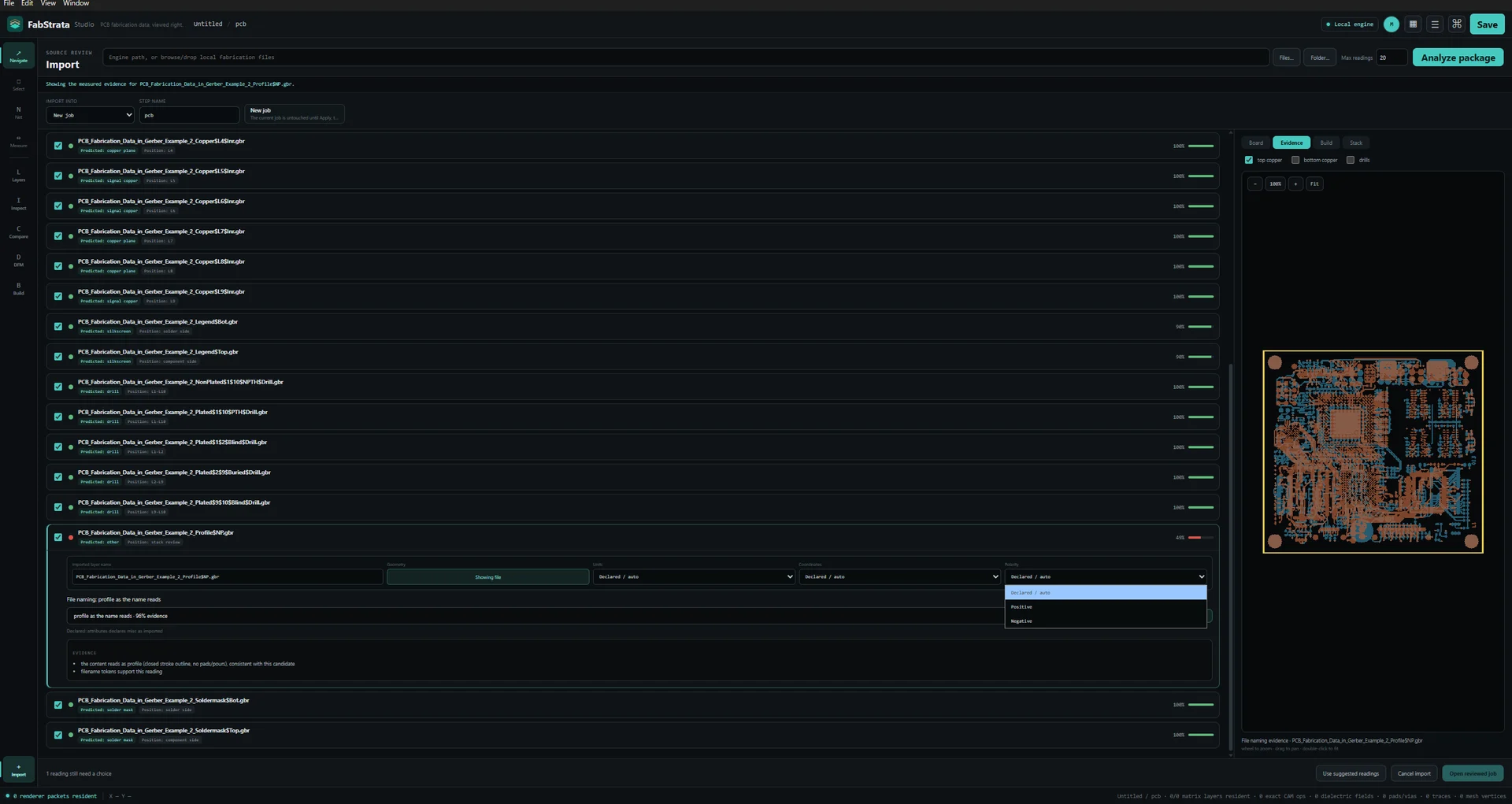 Show the actual reviewed import UI, its prediction summary, preview, target step, and stack placement.